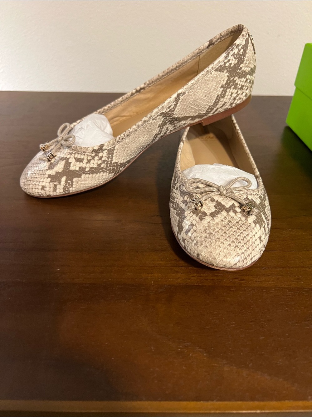 Sam Edelman Taupe and White Python-Print Ballet Flats